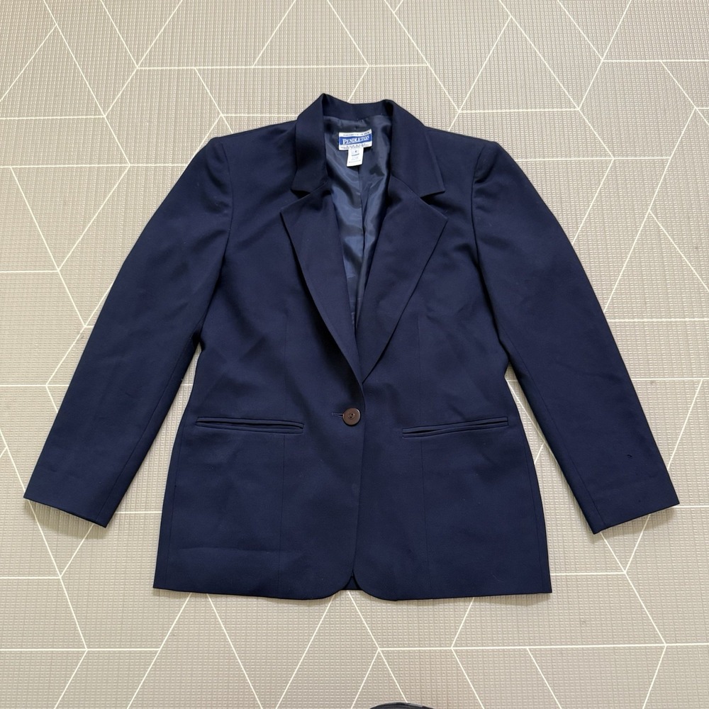 Pendleton‎ Wool Blazer Women's Size 4 Navy Blue One Button 100% Virgin Wool